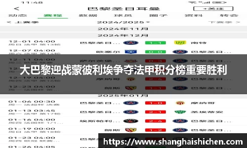 大巴黎迎战蒙彼利埃争夺法甲积分榜重要胜利